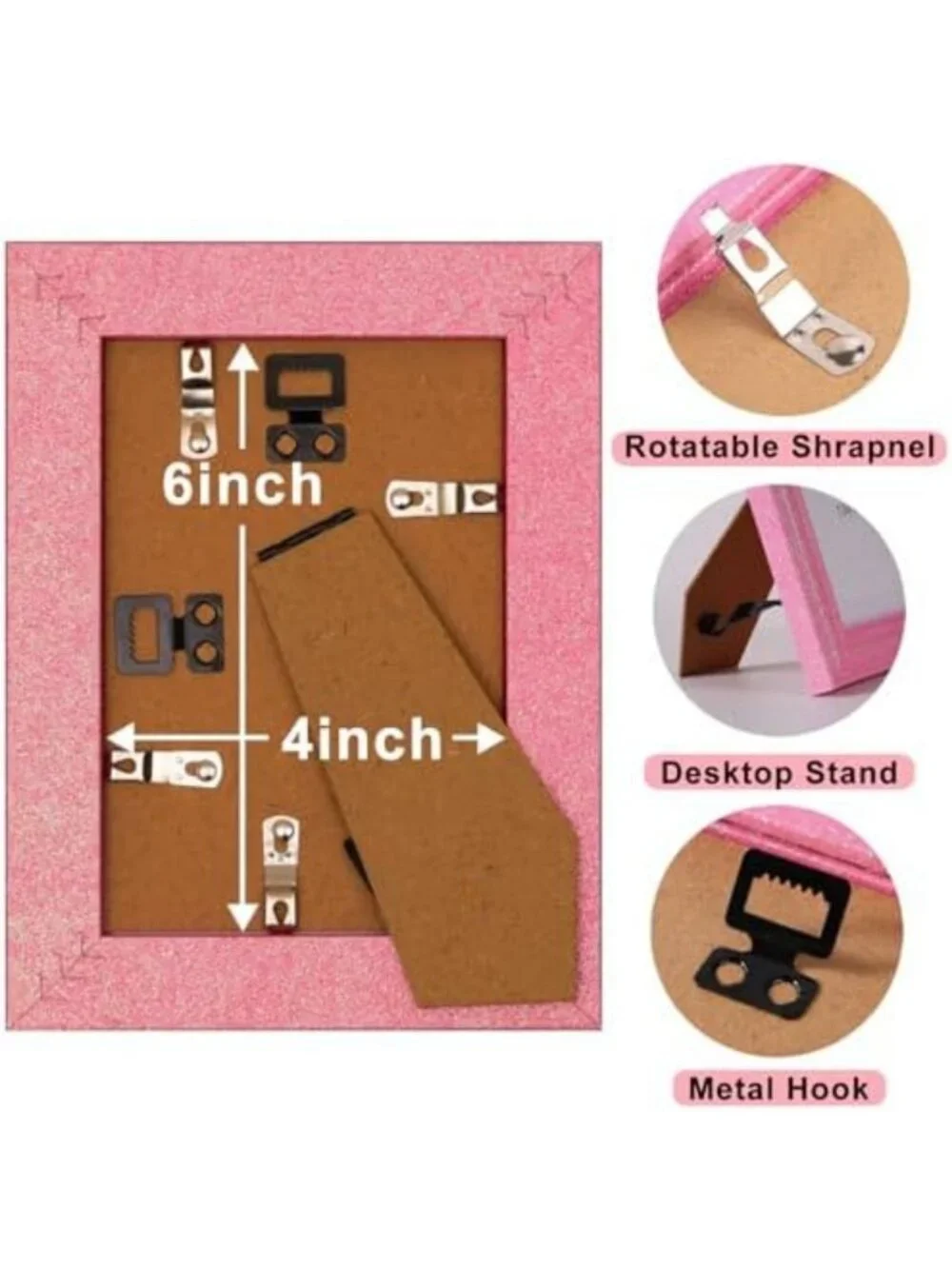 Glitter 4x6 Picture Frames with Mat for 3x5 Photos, HD Glass, Colorful Pink